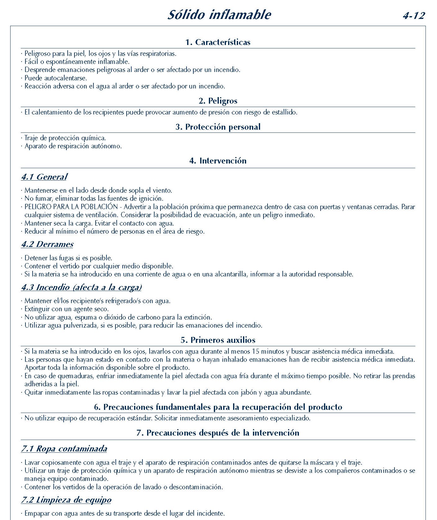 196  FICHA 4-12 SOLIDO INFLAMABLE FICHAS EMERGENCIA